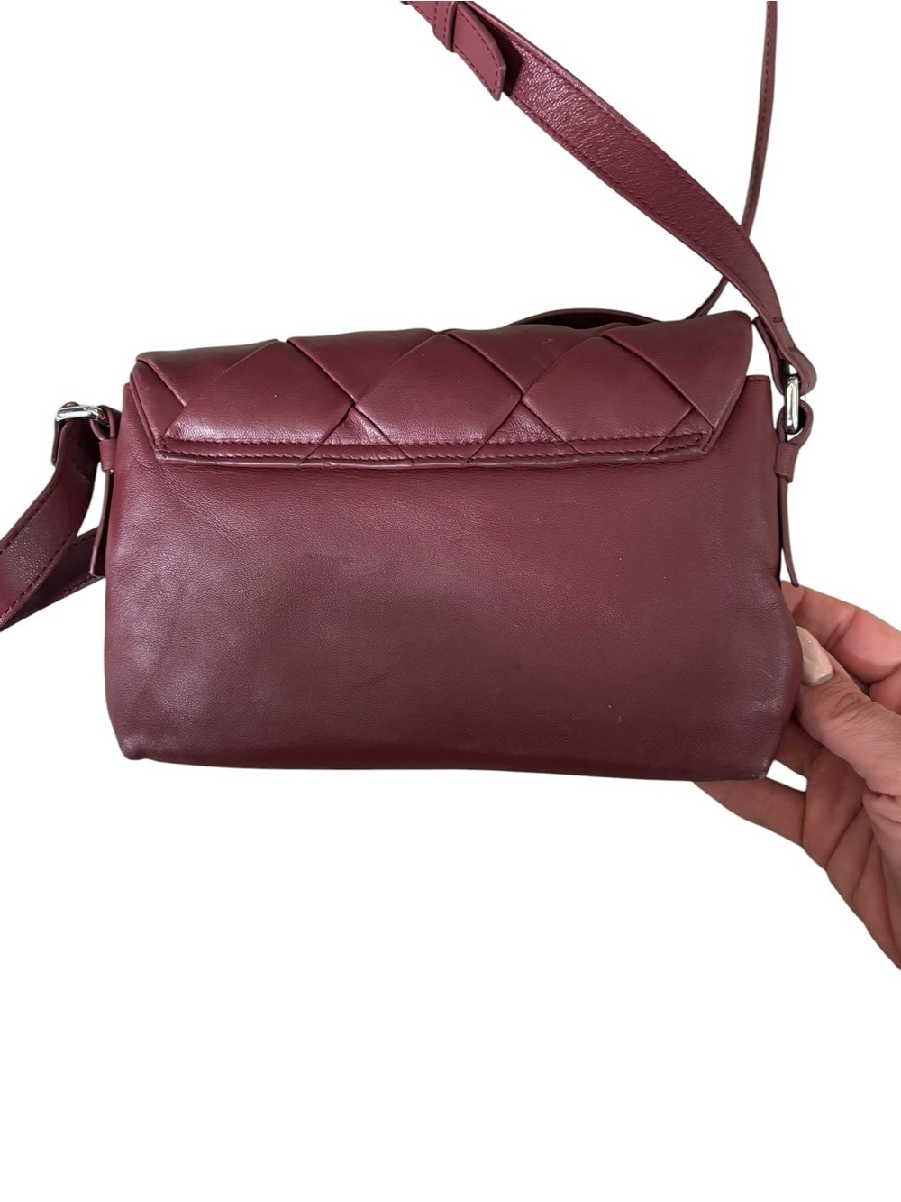 Quilted Leather Crossbody Bag in Burgundy - Picture 3 of 4